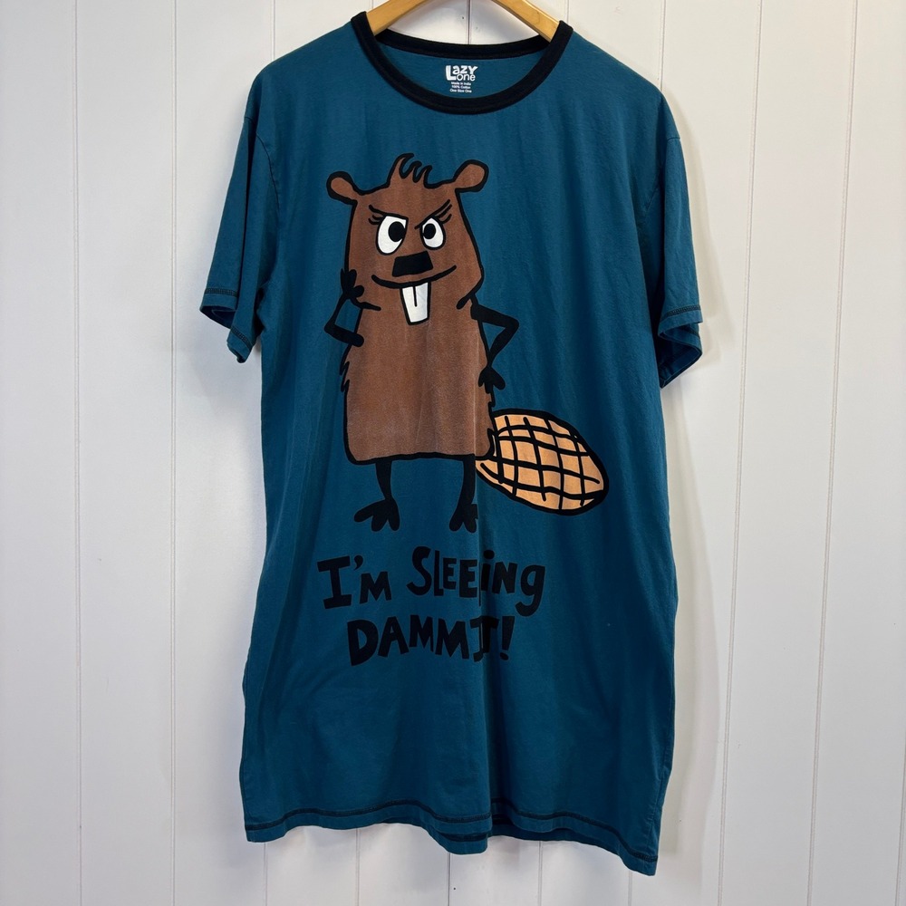 Lazy One Beaver Sleep Shirt Women One Size Comfy Loungewear Sleepwear Oversized